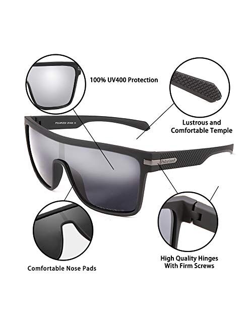 Karsaer Flat Top TR90 Polarized Sports Men Sunglasses Vintage Square Cycling Running Fishing Golf Hiking Sports Glasses