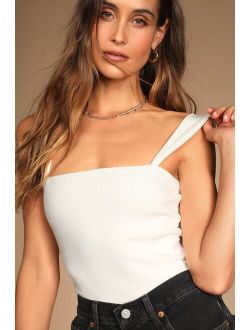 Simply Sassy Ivory Ribbed Square Neck Cropped Tank Top