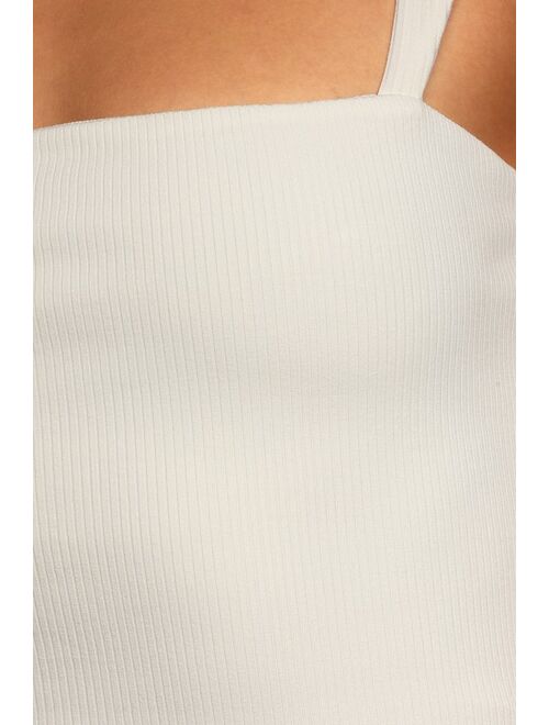 Lulus Simply Sassy Ivory Ribbed Square Neck Cropped Tank Top