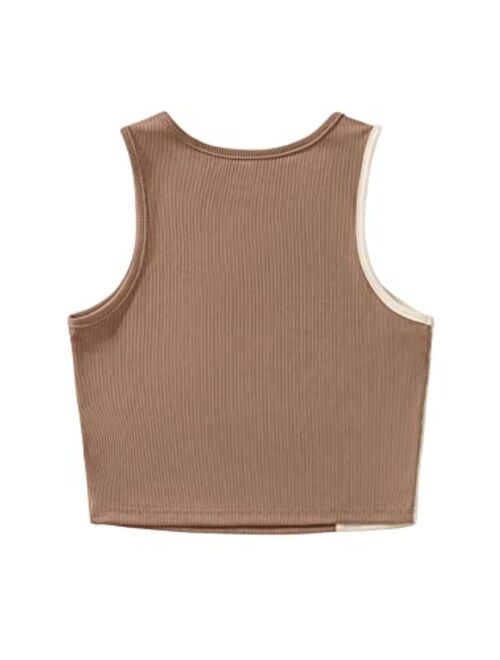 SweatyRocks Women's Summer Ribbed Knit Sleeveless Vest Color Block Crop Tank Top