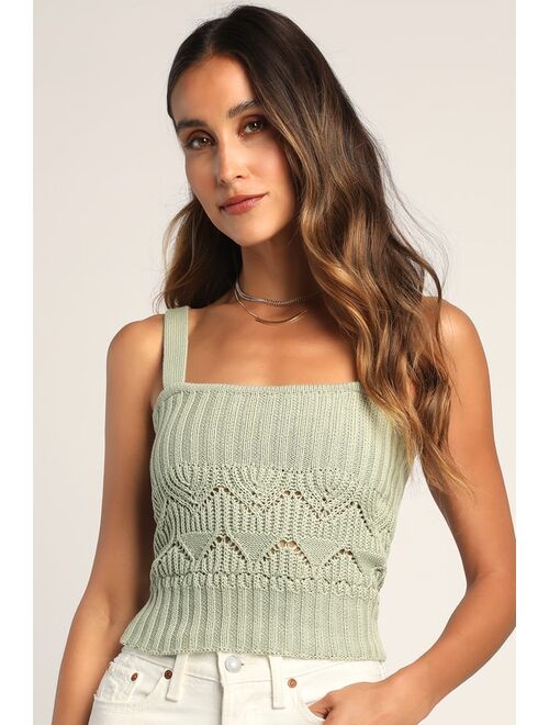 Lulus Point for Me Sage Green Pointelle Knit Tank Top
