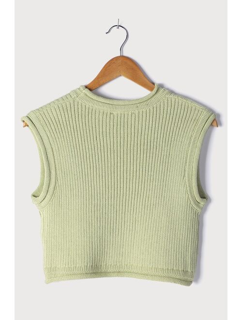 Lulus Everyday Fave Sage Green Ribbed Sleeveless Cropped Sweater Top