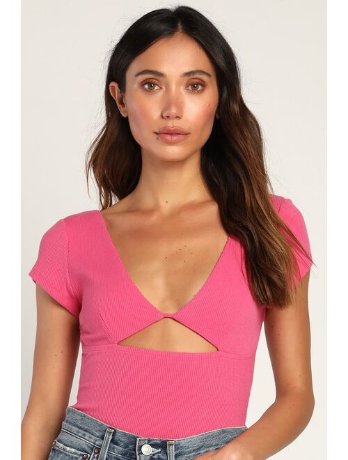 Lulus So Sunny Hot Pink Cutout Short Sleeve Bodysuit