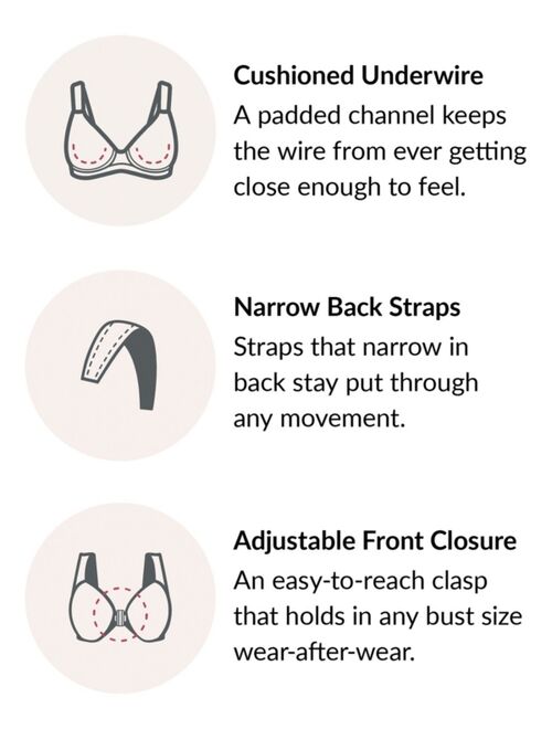 Glamorise Women's Full Figure Wonderwire Front Close Stretch Lace Bra with Narrow Set Straps