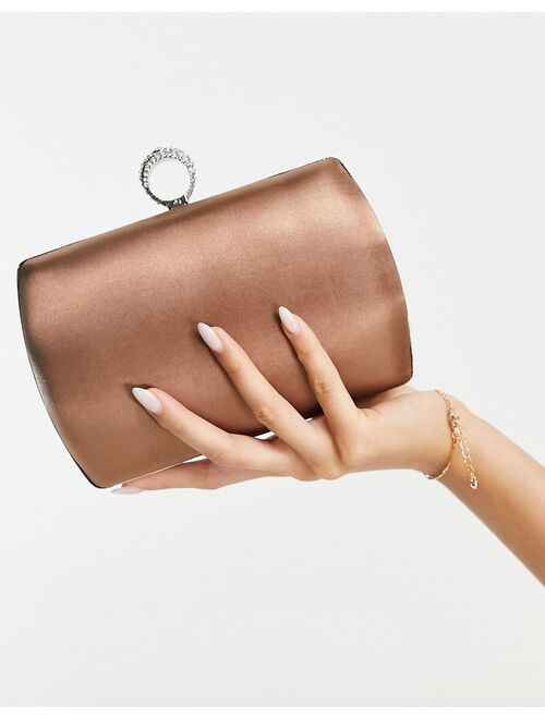 True Decadence Exclusive hard case clutch bag with gem twist lock detail in brown