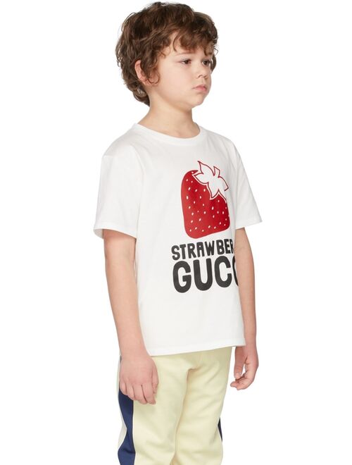 Kids White Strawberry Gucci Print T-Shirt