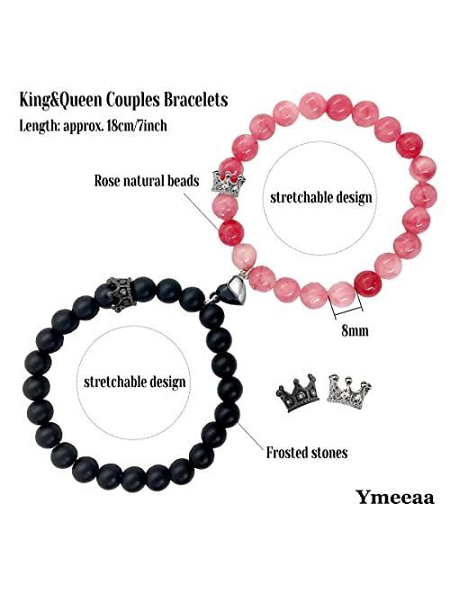 Ymeeaa Magnetic Bracelets for Couples King&Queen Crown His and Her Bracelets Heart Matching Bracelets Long Distance Relationship Gifts for Boyfriend and Girlfriend on Ann