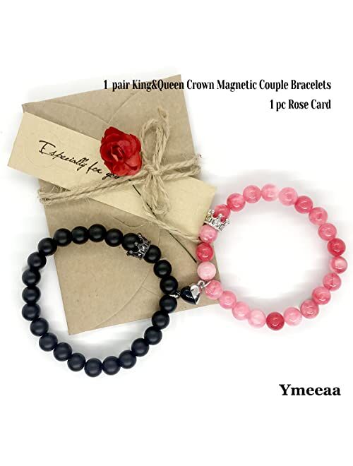 Ymeeaa Magnetic Bracelets for Couples King&Queen Crown His and Her Bracelets Heart Matching Bracelets Long Distance Relationship Gifts for Boyfriend and Girlfriend on Ann