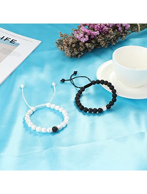 Thunaraz 2 Pcs Distance Bracelets His and Hers Relationship Couple Bracelet Onyx/White Stone Braided Rope