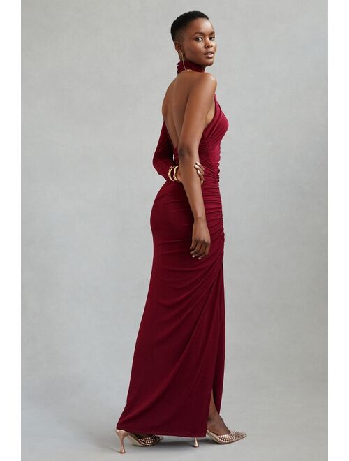 MISHA Pauline Asymmetrical High-Slit Maxi Dress
