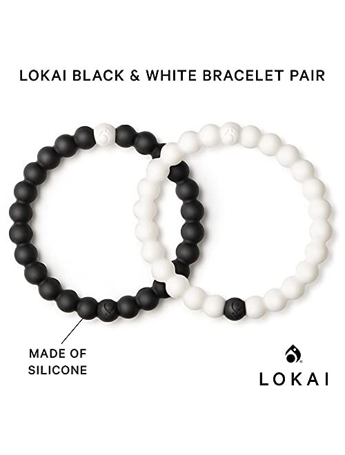 Lokai Black and White Silicone Bead Bracelet Pair for Men and Women