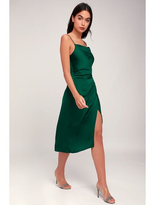 Lulus Hollywood Woman Forest Green Satin Midi Dress
