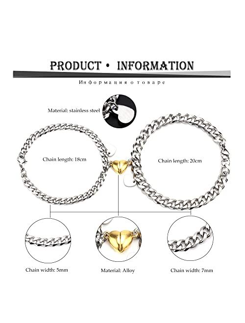 Generic Matching Magnetic Bracelets For Couples Friendship Best Friend Mother Daughter Sister Boyfriend And Girlfriend 2 His And Her Love Relationship Bff Cuban Link Chai