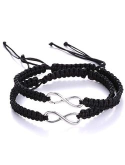 Lucky 8 Infinity Couple Bracelet Braided Leather Rope Bangle Wrist Adjustable Chain Fit 7-9 Inch for Lover Friendship