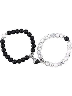 Leatic Magnetic Couple Bracelets Relationship Distance Bracelet Heart Energy Stone Beads Gemstone Beaded Agate Bracelet Matching Bracelets For Couples Friendship Best Fri