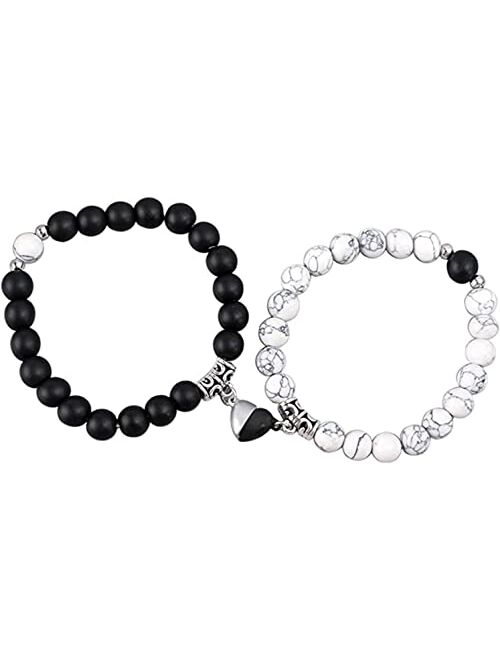 Leatic Magnetic Couple Bracelets Relationship Distance Bracelet Heart Energy Stone Beads Gemstone Beaded Agate Bracelet Matching Bracelets For Couples Friendship Best Fri