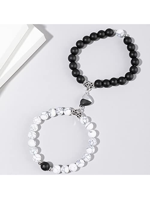Leatic Magnetic Couple Bracelets Relationship Distance Bracelet Heart Energy Stone Beads Gemstone Beaded Agate Bracelet Matching Bracelets For Couples Friendship Best Fri
