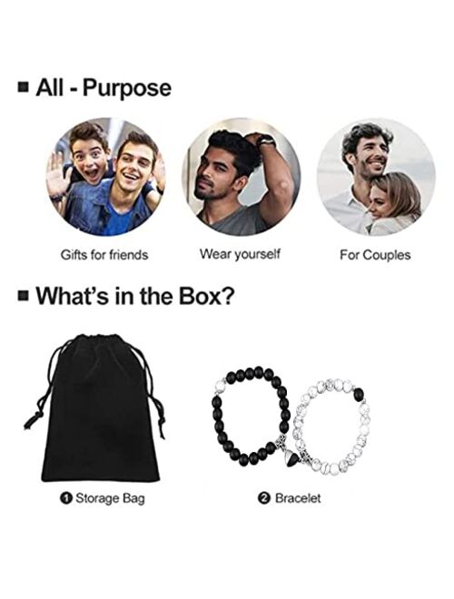 Leatic Magnetic Couple Bracelets Relationship Distance Bracelet Heart Energy Stone Beads Gemstone Beaded Agate Bracelet Matching Bracelets For Couples Friendship Best Fri