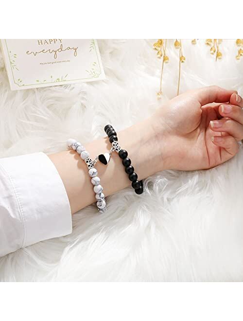 Leatic Magnetic Couple Bracelets Relationship Distance Bracelet Heart Energy Stone Beads Gemstone Beaded Agate Bracelet Matching Bracelets For Couples Friendship Best Fri