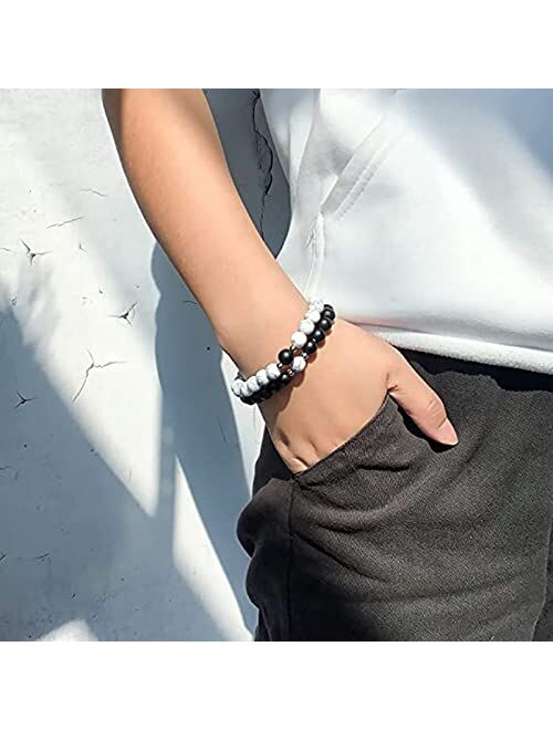 Leatic Magnetic Couple Bracelets Relationship Distance Bracelet Heart Energy Stone Beads Gemstone Beaded Agate Bracelet Matching Bracelets For Couples Friendship Best Fri