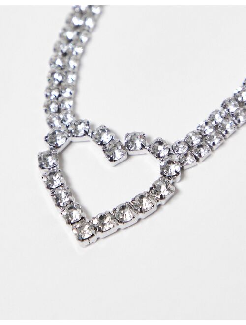 True Decadence crystal heart choker necklace in silver