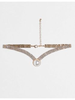 pearl choker necklace in gold