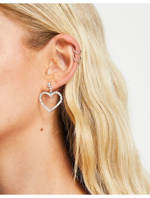 True Decadence crystal heart drop earrings in silver