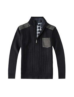 Men's Half Zip Pullover Knitted Regular Fit Sweater with Soft Brushed Flannel Lining