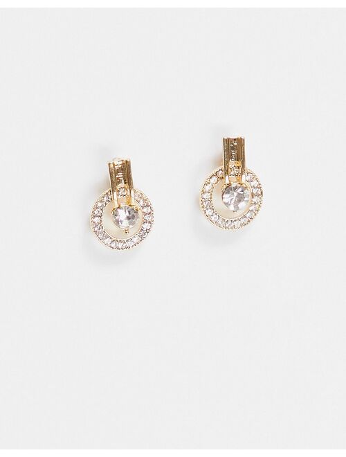True Decadence crystal and rhinestone circle drop earrings in gold