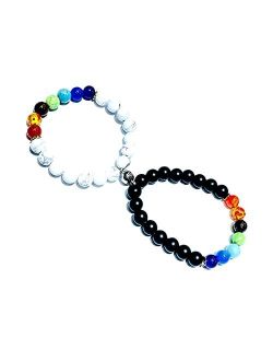 Caiyao Natural Stone Chakra Tiger Eye Magnetic Attraction Beads Bracelet Couples Matching Frosted Stone Bracelet for Women Men Girl Boy Best Friend Lovers Healing Friends