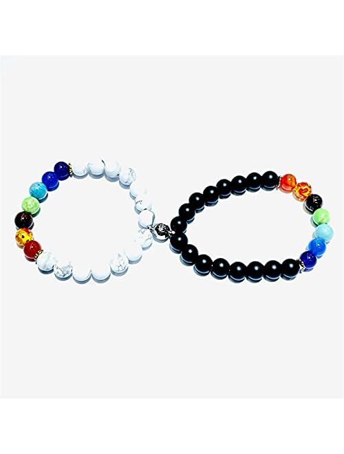 Caiyao Natural Stone Chakra Tiger Eye Magnetic Attraction Beads Bracelet Couples Matching Frosted Stone Bracelet for Women Men Girl Boy Best Friend Lovers Healing Friends
