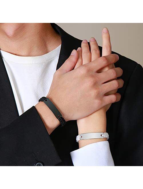 XUANPAI Engraved Handmade Matching Couples Rope Braided ID Bracelets Set Anniversary Personalized Gift for Him and Her-Magnetic