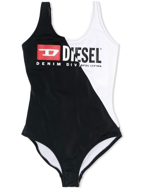 Diesel Kids colour block logo swimsuit