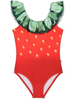 strawberry-print off-shoulder swimsuit