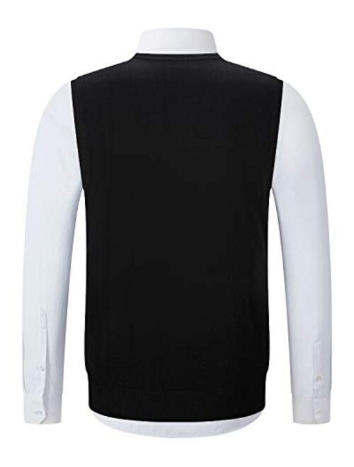 KTWOLEN Mens Slim Fit Argyle Sweater Vest Lightweight Sleeveless V-Neck Knitwear Pullover