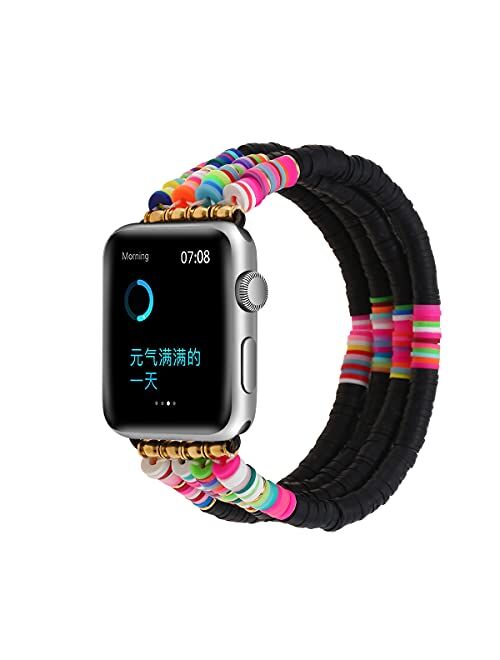 Betykuku Compatible with Apple Watch Bands 38mm/40mm Series 5/4 Women Girl, Butterfly Cute Handmade Fashion Stack Rainbow Vinyl Disc Bead Compatible for Apple iWatch Seri