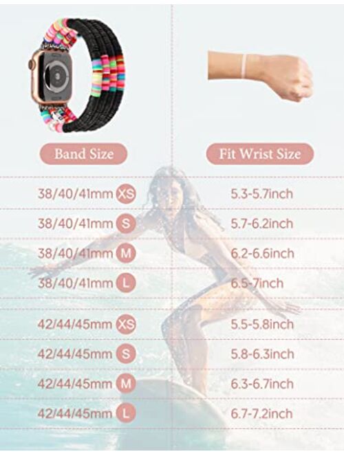 TOYOUTHS Heishi Beads Bracelet Compatible with Apple Watch Band Cute Stretch Girl Women Summer Beach Surfer Stackable Clay Preppy Jewelry Band for Iwatch 38/40/41mm Serie