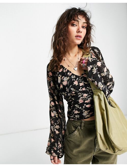Free People New Rose floral blouse in black