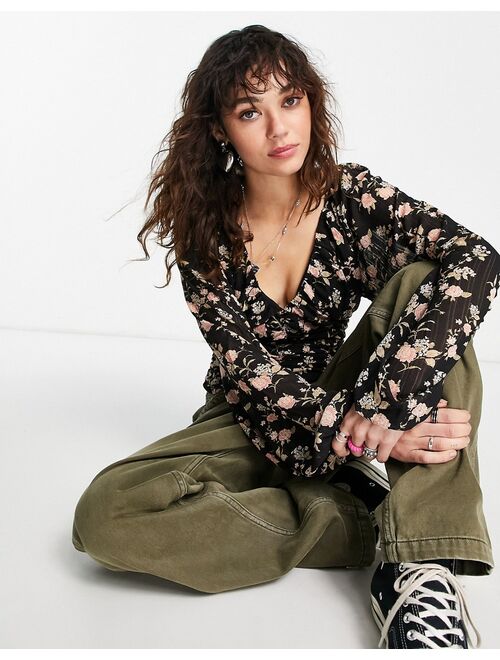 Free People New Rose floral blouse in black