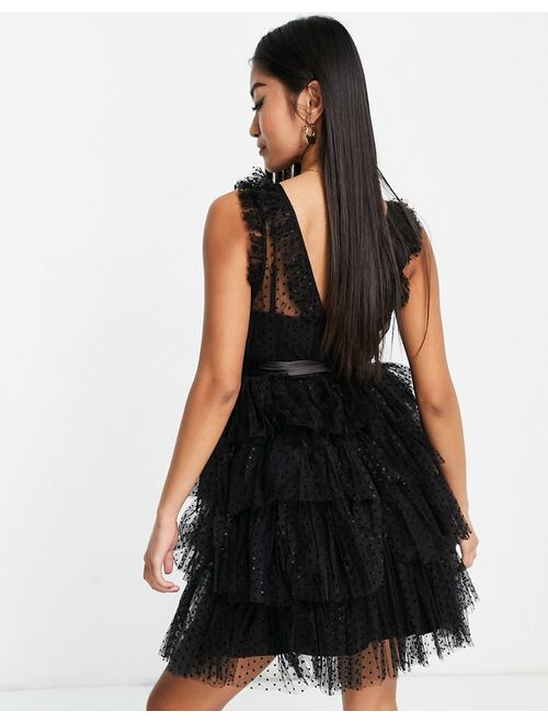 Ever New tiered tulle mini dress in black