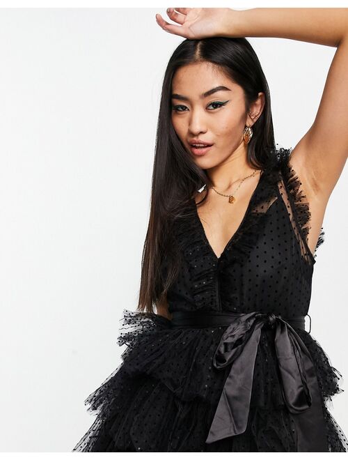 Ever New tiered tulle mini dress in black