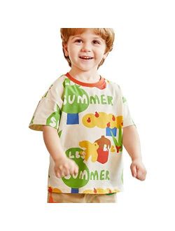 LABISHU Kids Boys Summer T Shirt Short Sleeve Crewneck Print Toddler Cotton Top Casual Basic Shirts Tee