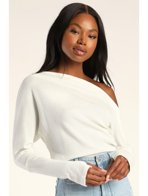 Free People Fuji Ivory Off-the-Shoulder Long Sleeve Thermal Top