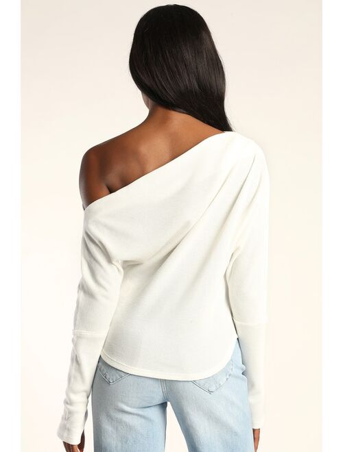 Free People Fuji Ivory Off-the-Shoulder Long Sleeve Thermal Top
