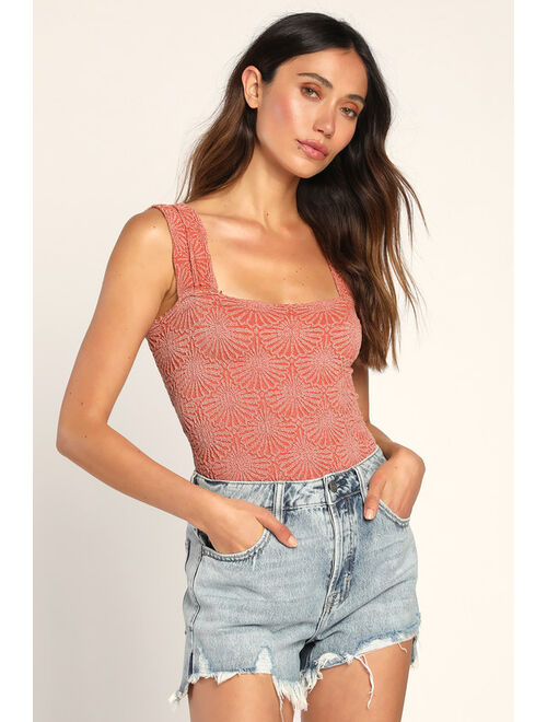 Free People Love Letter Rust Orange Floral Jacquard Cropped Cami Top