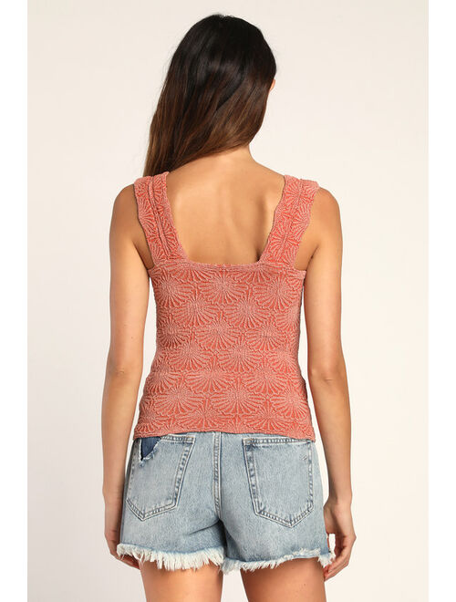 Free People Love Letter Rust Orange Floral Jacquard Cropped Cami Top