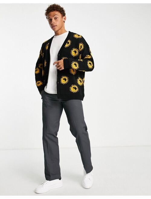 Topman oversized knit cardigan with yin yang print in black