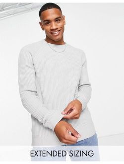 knitted rib crew neck sweater in gray
