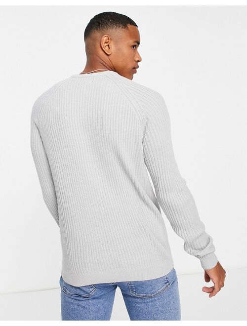 ASOS DESIGN knitted rib crew neck sweater in gray