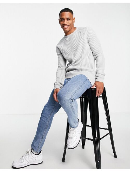ASOS DESIGN knitted rib crew neck sweater in gray